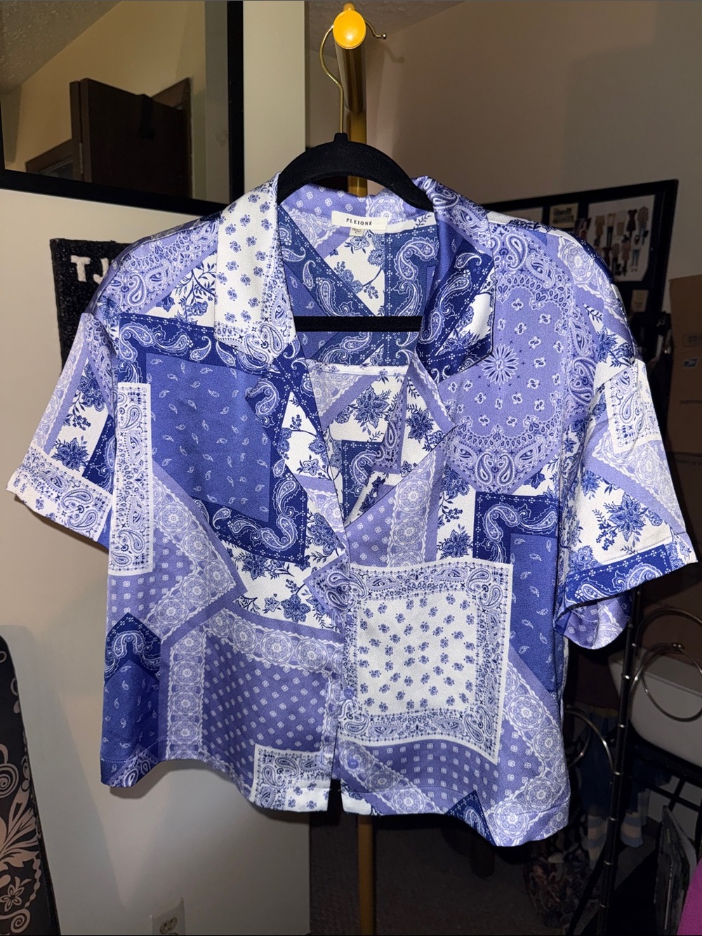 Pleione Blue Bandana Patchwork Shirt - Picture 1 of 5
